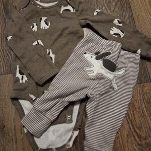 3 Month Carter's Brown Dog Print  Matching Set